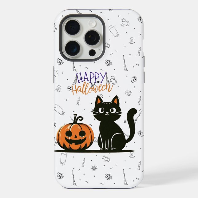 Happy Halloween cat & pumpkin iPhone Case (Back)