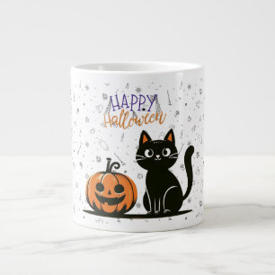 Happy Halloween cat & pumpkin Large Coffee Mug