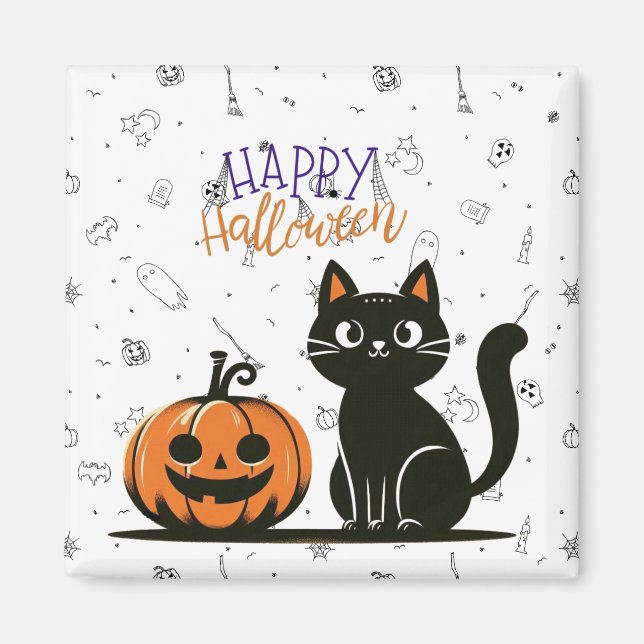 Happy Halloween cat & pumpkin Magnet (Front)