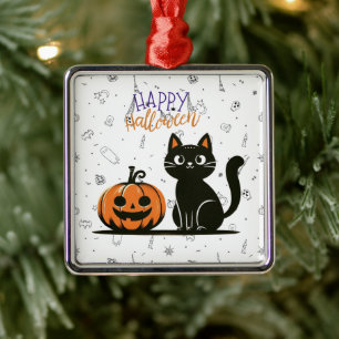 Happy Halloween cat & pumpkin Metal Tree Decoration