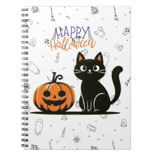 Happy Halloween cat & pumpkin Notebook