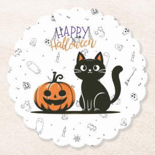 Happy Halloween cat & pumpkin Paper Coaster