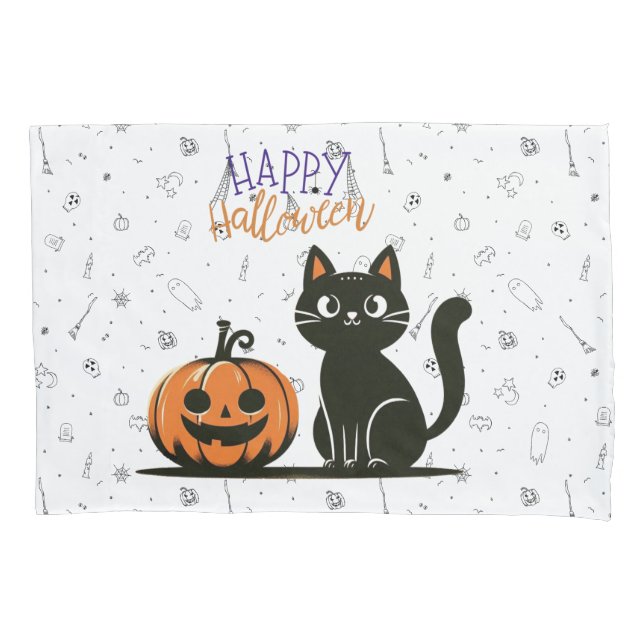 Happy Halloween cat & pumpkin Pillowcase (Front)