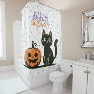 Happy Halloween cat & pumpkin Shower Curtain