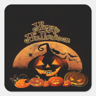 Happy Halloween Cat Pumpkin Square Sticker