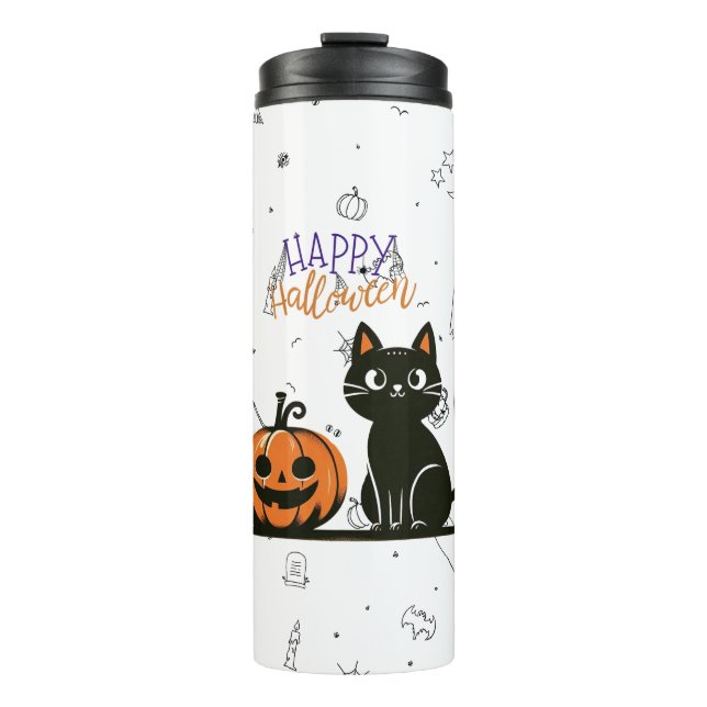 Happy Halloween cat & pumpkin Thermal Tumbler (Front)