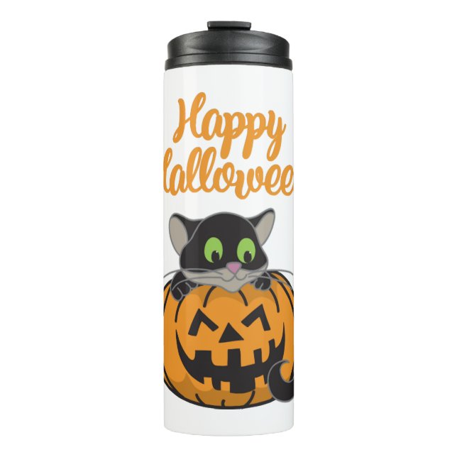 Happy Halloween Cat Pumpkin Thermal Tumbler (Front)