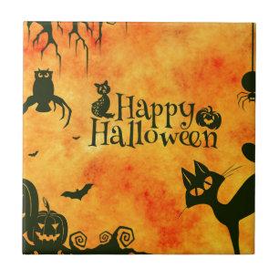 happy halloween cat tile
