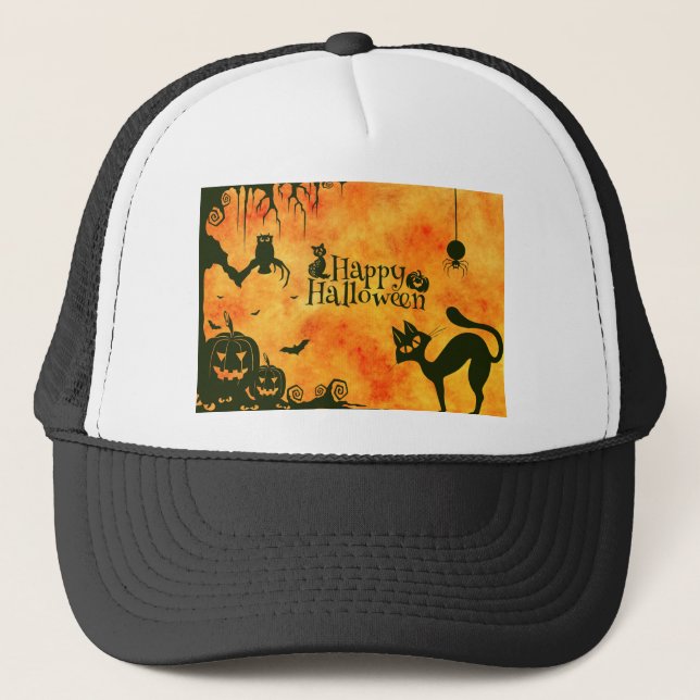 happy halloween cat trucker hat (Front)