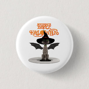Happy Halloween. Cat with wings and witch's hat 3 Cm Round Badge