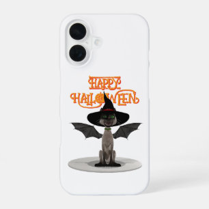 Happy Halloween. Cat with wings and witch's hat iPhone 16 Case