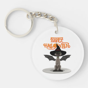 Happy Halloween. Cat with wings and witch's hat Key Ring