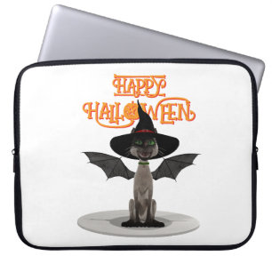 Happy Halloween. Cat with wings and witch's hat Laptop Sleeve