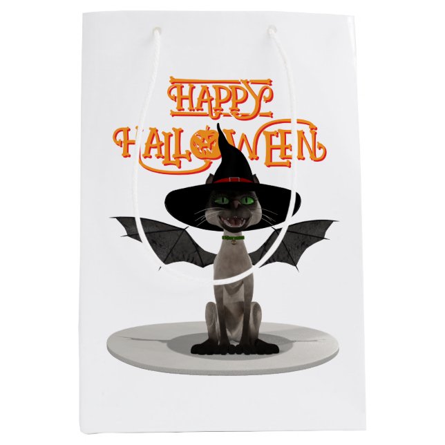 Happy Halloween. Cat with wings and witch's hat Medium Gift Bag (Front)