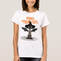 Happy Halloween. Cat with wings and witch's hat