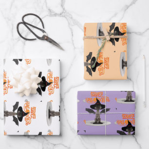 Happy Halloween. Cat with wings and witch's hat Wrapping Paper Sheet