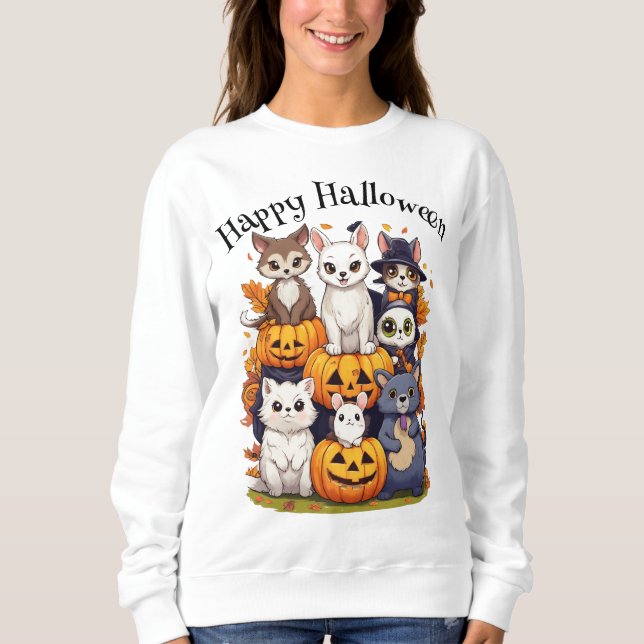 Happy Halloween Cats Fox Pumpkin  Sweatshirt (Front)