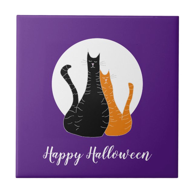 Happy Halloween Cats Full Moon Tile (Front)