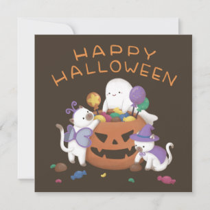 Happy Halloween: Cats & Ghost Invitation