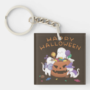 Happy Halloween: Cats & Ghost Key Ring