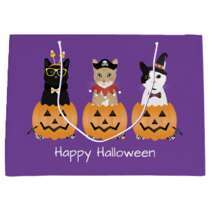 Happy Halloween Cats Jack O Lantern Large Gift Bag