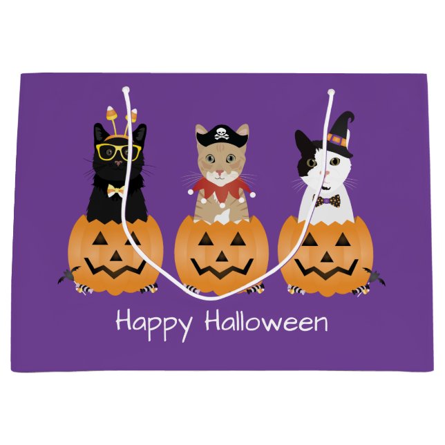Happy Halloween Cats Jack O Lantern Large Gift Bag (Front)