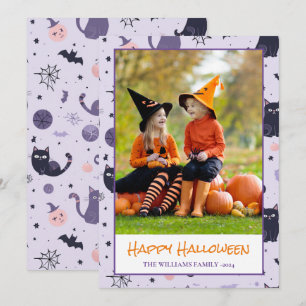 Happy Halloween cats purple Photo Holiday Card