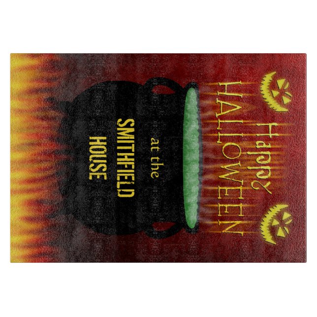 Happy Halloween Cauldron Fire Personalised Cutting Board (Front)