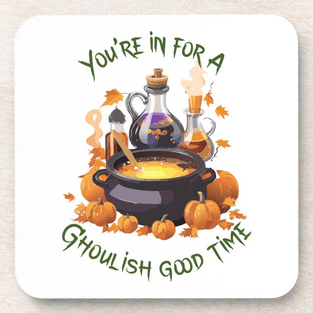 Happy Halloween Cauldron Full Of Witch's Brew Coaster (Front)
