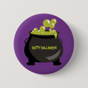 Happy Halloween Cauldron Green Potion Purple 6 Cm Round Badge