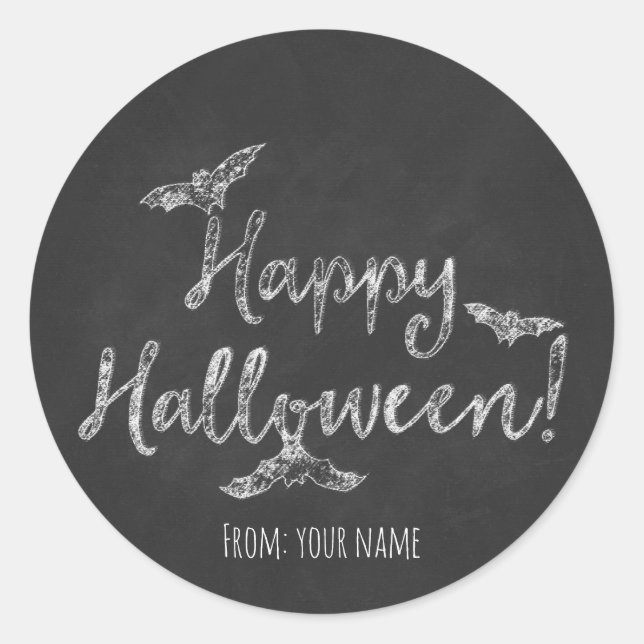 Happy Halloween Chalkboard Chalk Holiday Classic Round Sticker (Front)