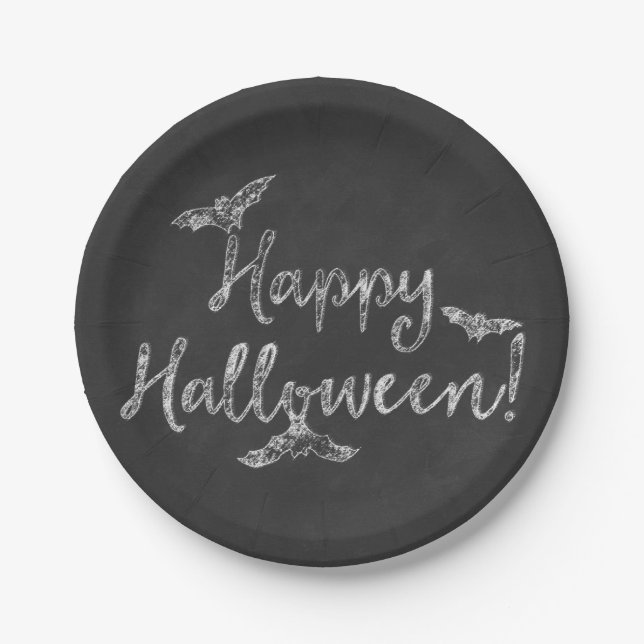 Happy Halloween Chalkboard Chalk Holiday Party Paper Plate (Front)