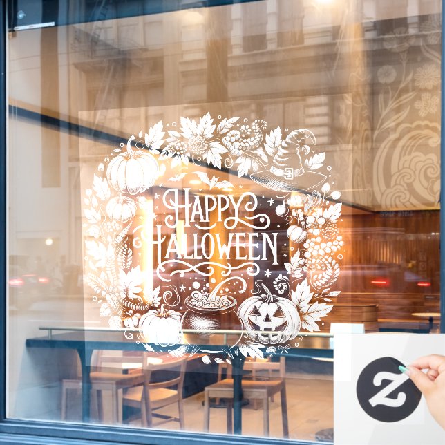 Happy Halloween Chalkboard Wreath Window Cling (Cafe Window)