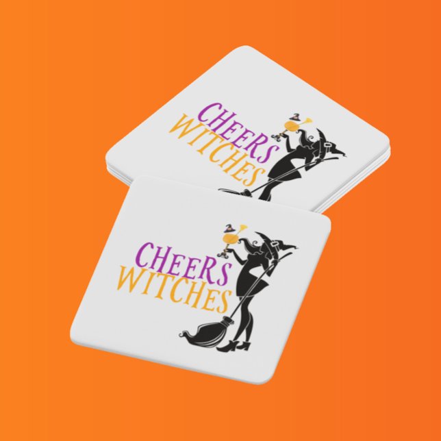 Happy Halloween Cheers Witches Party Square Paper Coaster (Creator Uploaded)