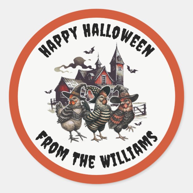 Happy Halloween Chicken Party Classic Round Sticker (Front)