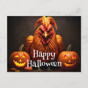 Happy Halloween Chicken Rooster Pumpkin Farm Paper Postcard