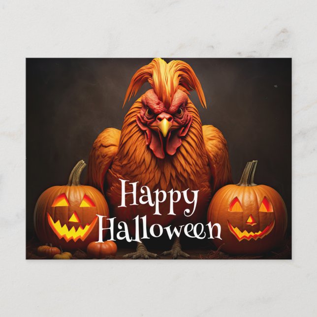 Happy Halloween Chicken Rooster Pumpkin Farm Paper Postcard (Front)