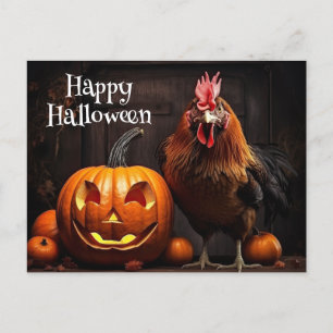 Happy Halloween Chicken Rooster Pumpkin Farm Paper Postcard