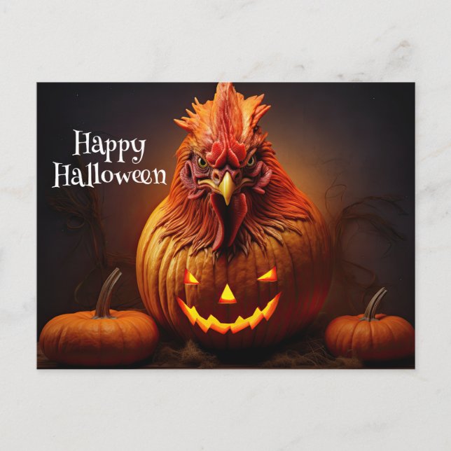 Happy Halloween Chicken Rooster Pumpkin Farm Paper Postcard (Front)