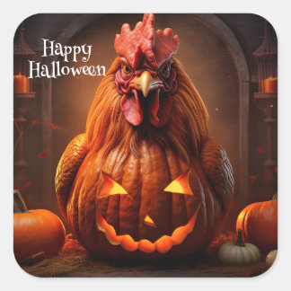 Happy Halloween Chicken Rooster Pumpkin Farm Paper Square Sticker