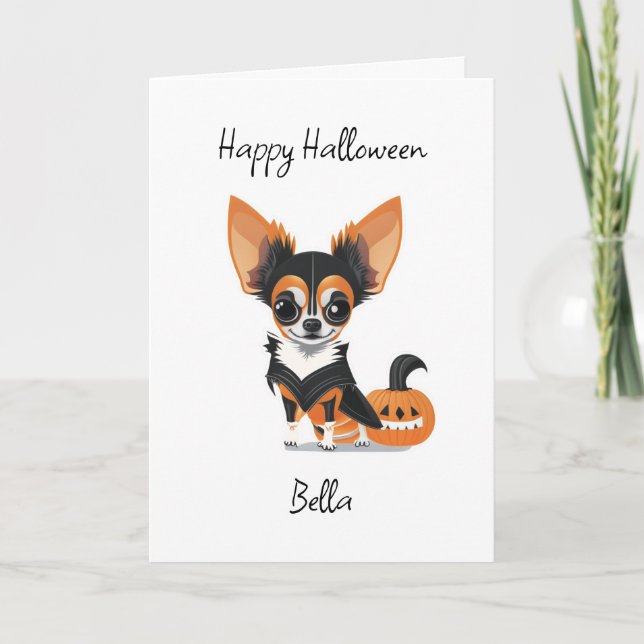 Happy Halloween Chihuahua and Colouring Page Card (Front)