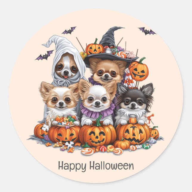 Happy Halloween Chihuahua Dogs Classic Round Sticker (Front)