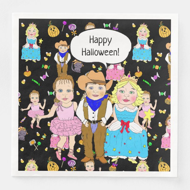 Happy Halloween Children in Halloween Costumes Napkin (Front)