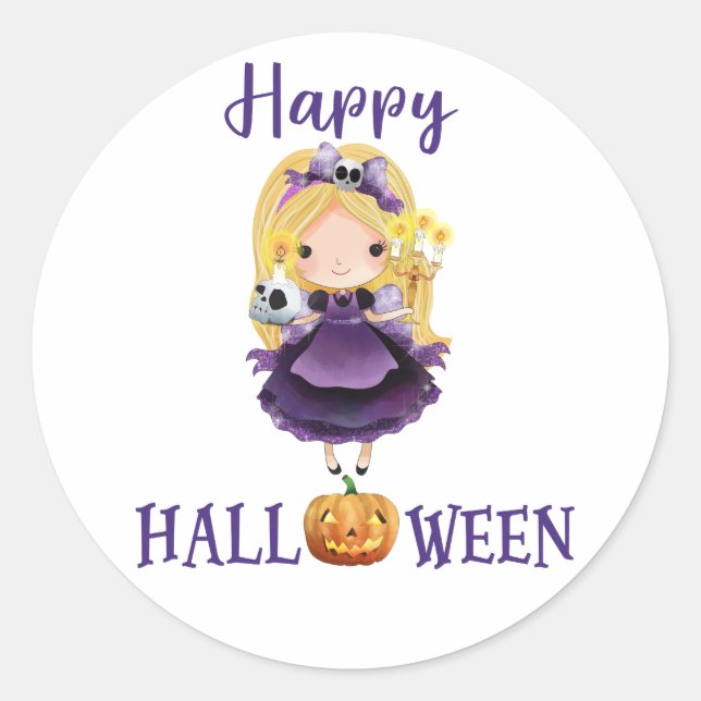Happy Halloween classic round sticker Princess (Front)