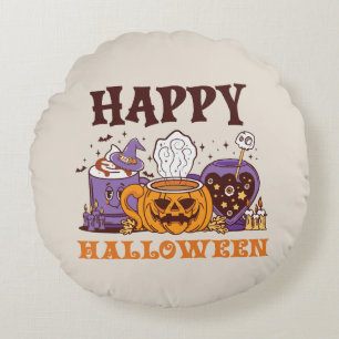 Happy Halloween Coffee Brew Round Cushion