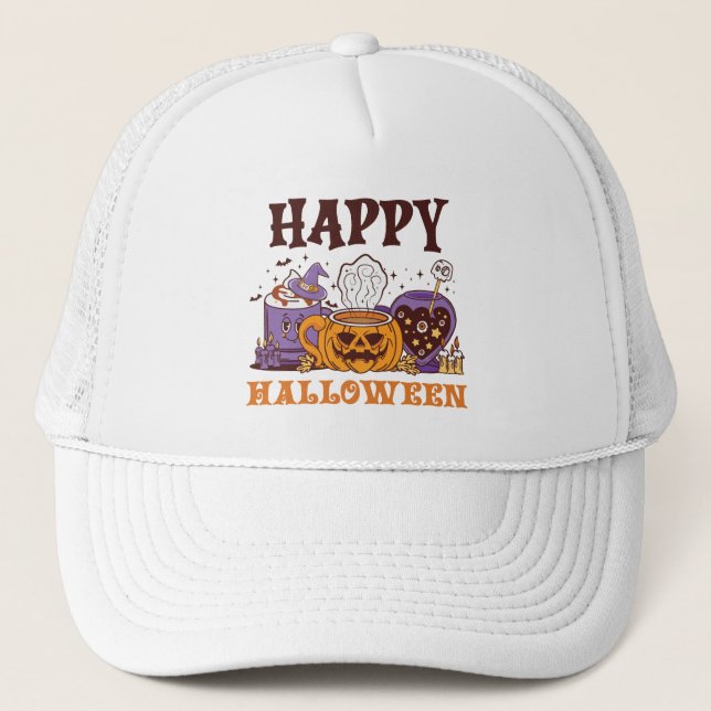 Happy Halloween Coffee Brew Trucker Hat (Front)