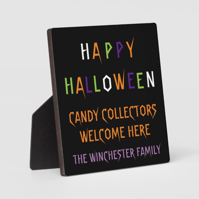 Happy Halloween colorful funny spooky custom text Plaque (Front)