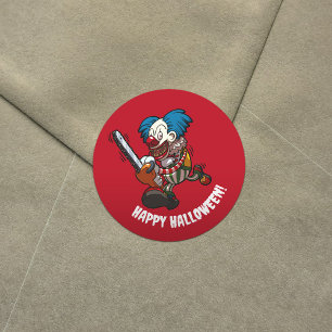 Happy Halloween Colourful Chainsaw Clown Cartoon Classic Round Sticker