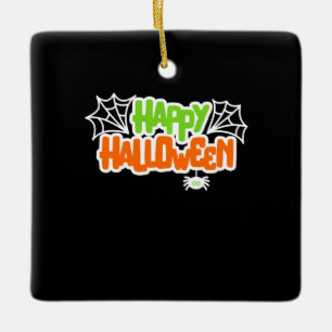 Happy Halloween Colourful Cute Spider Web Ceramic Ornament