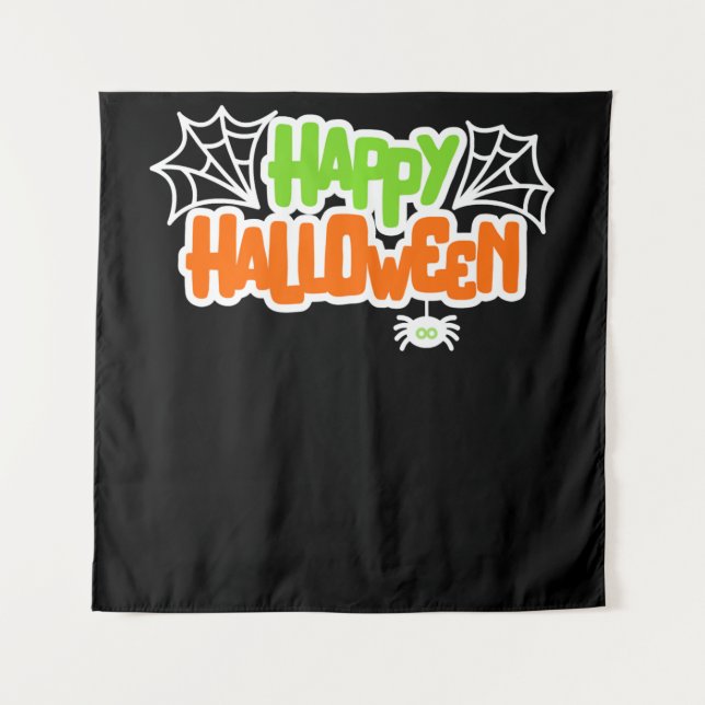 Happy Halloween Colourful Cute Spider Web Tapestry (Front)